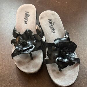 Alegria Black Floral Slide Sandals